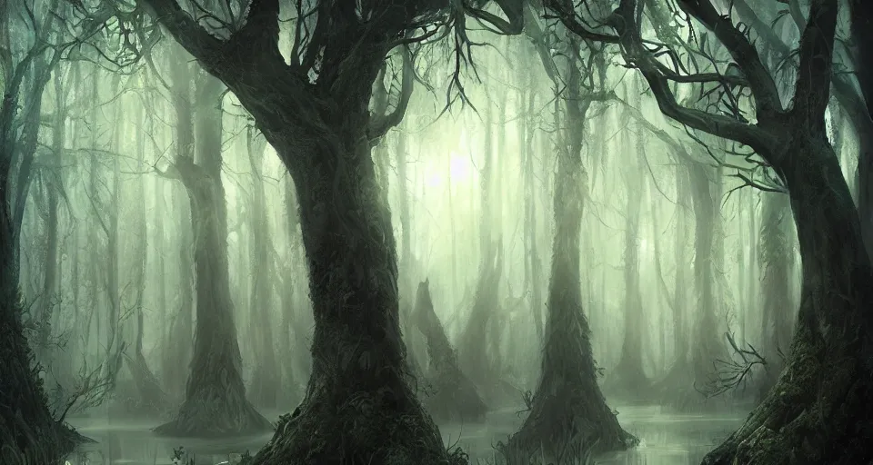 The dark forest is a mysterious and dangerous place in wonderworld. the  trees in this forest are densely arranged and intertwined with their  branches, creating a gloomy atmosphere. the depths of the