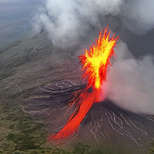 Prompt: photograph of a plane crashing into a Volcano