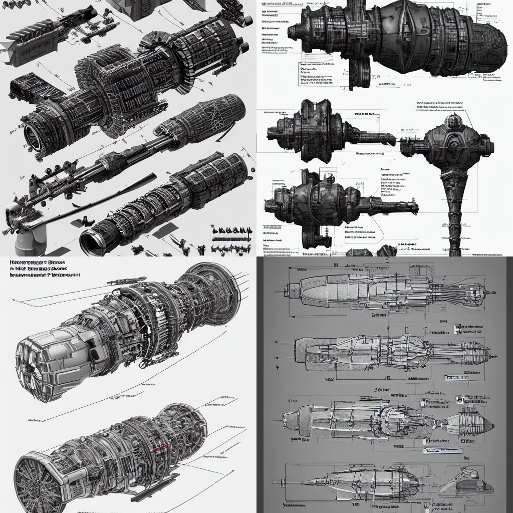 Prompt: exploded view!! aesthetically pleasant technical drawing of an open - source nuclear weapon machinery, hyperdetailed, complex, intricate, 4 k, trending on artstation