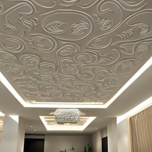 Image similar to a beautiful custom organic ceiling design, embossed, elegant, low profile