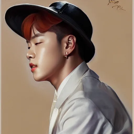 Image similar to bts jimin, art by J. C. Leyendecker