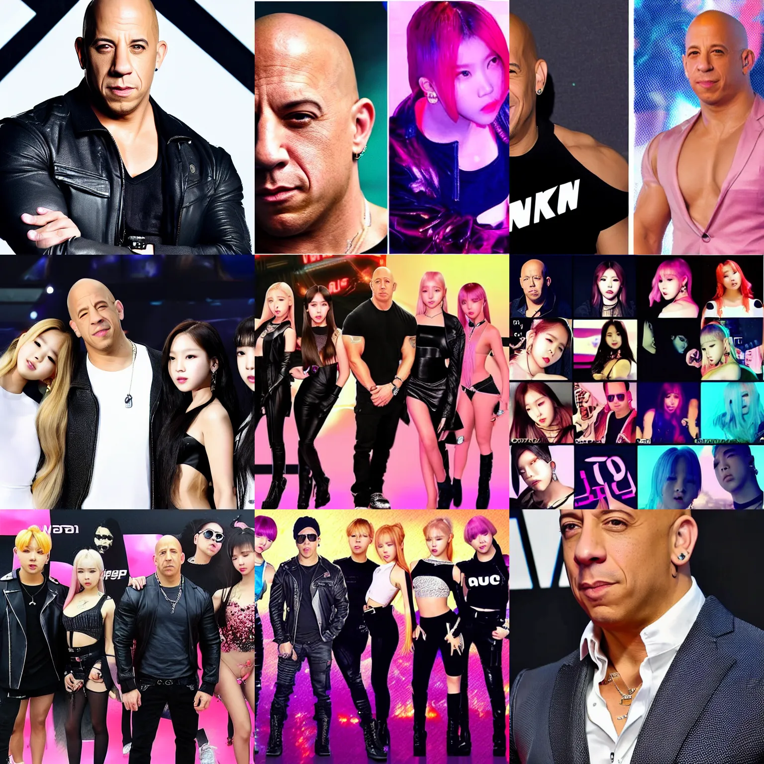 Image similar to vin diesel is a kpop singer, kda, blackpink