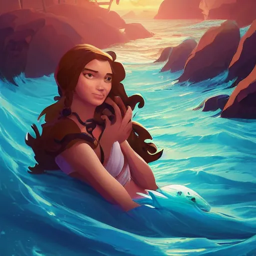 Image similar to painting mermaid treasure on sea of thieves game avatar hero smooth face median photoshop filter cutout vector, behance hd by jesper ejsing, by rhads, makoto shinkai and lois van baarle, ilya kuvshinov, rossdraws global illumination