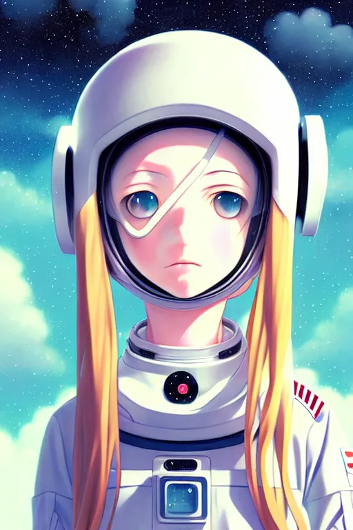 Image similar to portrait of a girl with astronaut helmets by range murata, cloudy sky the milky way background lush landscape ln illustration concept art anime key visual trending pixiv by range murata