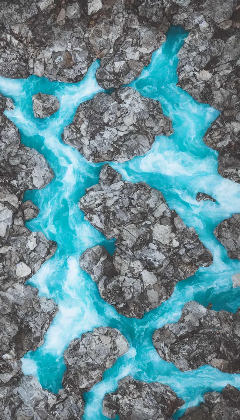 Prompt: top view of colorful river flowing from ice mountains range, octane render, wide angle, dslr hd detailed, aesthetic style