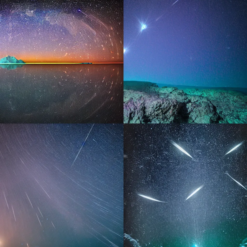 Prompt: underwater meteor shower, 4K underwater photography