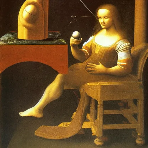 Prompt: an oil painting of a joystick by leonardo da vinci