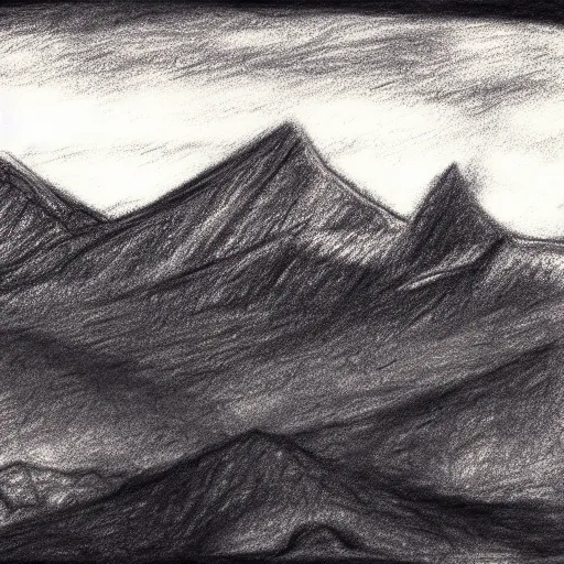 Image similar to charcoal pencil sketch of mountains, lower third, high contrast, black and white