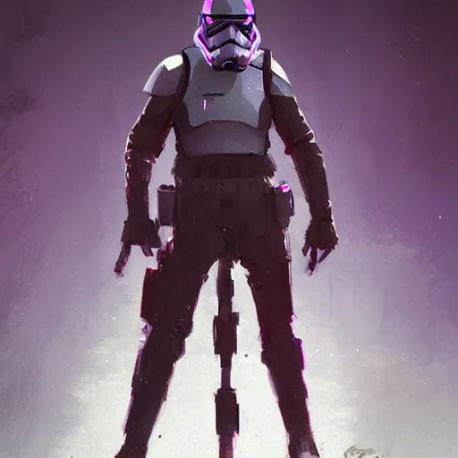 Prompt: star wars concept art by greg rutkowski, a soldier of the galactic dominion wearing purple colored tactical gear, highly detailed portrait, digital painting, artstation, concept art, smooth, sharp foccus ilustration, artstation hq