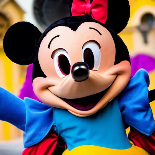 Image similar to transgender mickey mouse costumed character at disneyland, highly detailed, very high resolution, ultra realistic