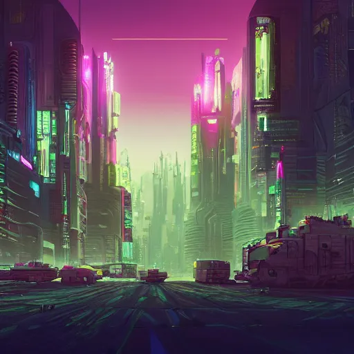 Prompt: cyberpunk landscape in the style of tales from the loop, high details