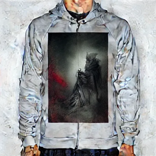 Prompt: art by christopher shy on the back side of a hoodie