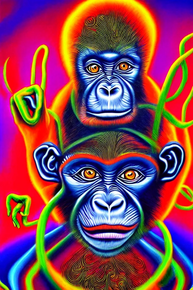 Image similar to god monkey spirit, surreal psychedelic painting