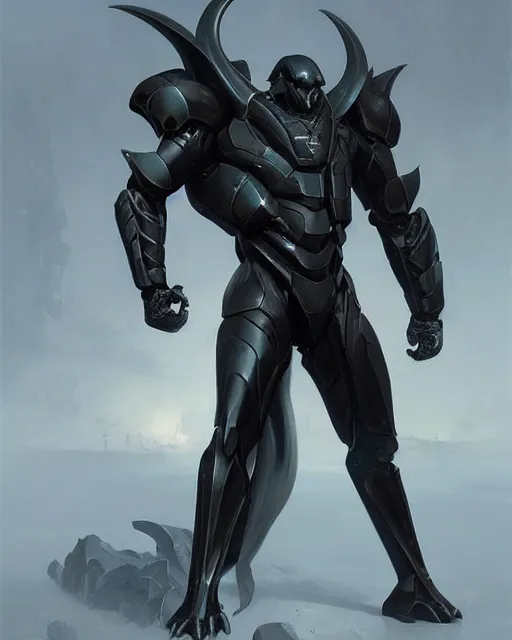 Image similar to muscular male smooth sleek black pearlescent wraithbone powerarmor, by greg rutkowski and mark brookes and jim burns and tom bagshaw and magali villeneuve, trending on artstation