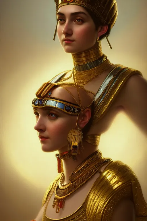 Image similar to a portrait of Cleopatra, illustration, soft lighting, soft details, painting oil on canvas by Edmund Blair Leighton and Charlie Bowater octane render trending on artstation d&d characters, 4k, 8k, HD