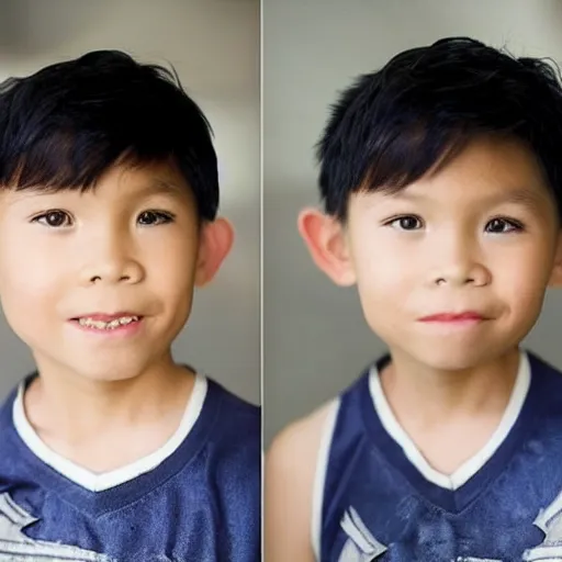 Prompt: vietnamese 6 year old as luke skywalker, underbite, heart shaped face, crew cut hair