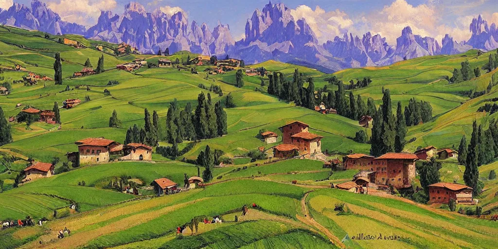 Prompt: miles of grape fields backdropped by the italian dolomites by alexandr averin