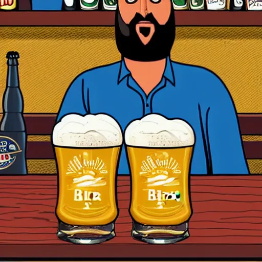 Prompt: A pint of beer sitting on a bar as painted by Matt Bors