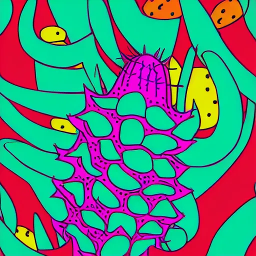 Image similar to cactus made from colourful shiny transparent jelly in the style of kurzgesagt, adobe illustrator, graphic design illustration, vector art, bold colours