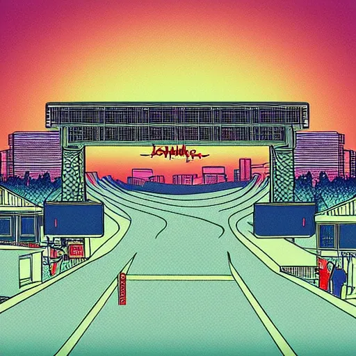 Image similar to synthwave urban grunge, lofi, by hiroshige