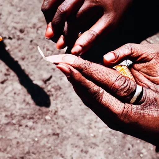 Prompt: hand with sigarate photo by Eric Lafforgue