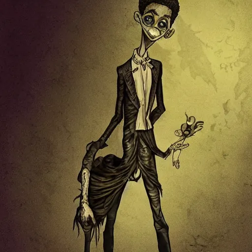 Image similar to michael karcz grunge drawing of lil nas x. , in the style of corpse bride, loony toons style, horror themed, detailed, elegant, intricate, trending on artstation, 4k