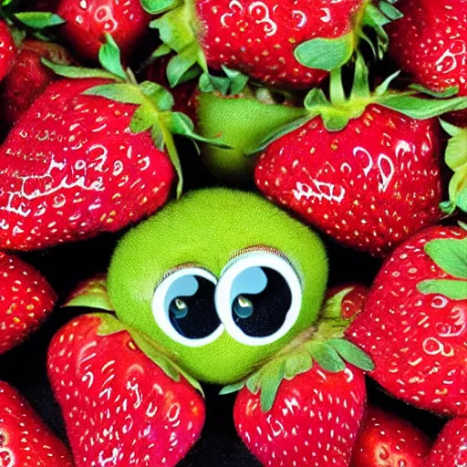 Image similar to strawberry creature with multiple eyes