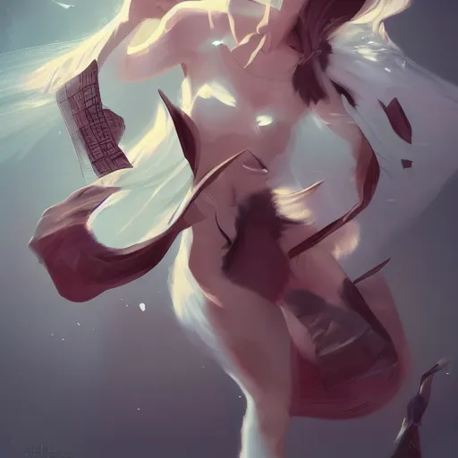 Prompt: : 3 muses flyingover man, character art, illustration, elegant, 2d, ultra highly detailed, digital painting, smooth, sharp focus, artstation, pixiv,