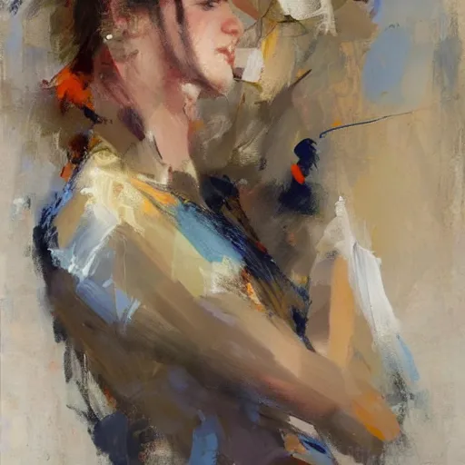Prompt: spontaneous palette knife romantic portrait, beautiful juicy brush strokes, by Richard schmid and Sargent, trending on cgsociety, expressionism, unfinished painting, linen canvas