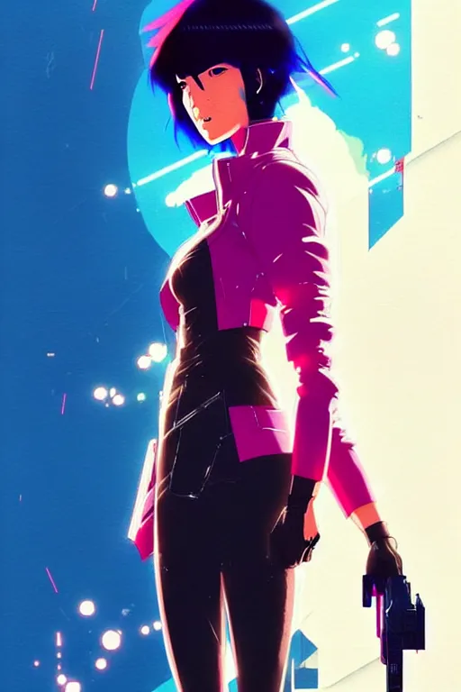 Image similar to a ultradetailed beautiful panting of motoko kusanagi wearing a jacket, by conrad roset, greg rutkowski and makoto shinkai, trending on artstation