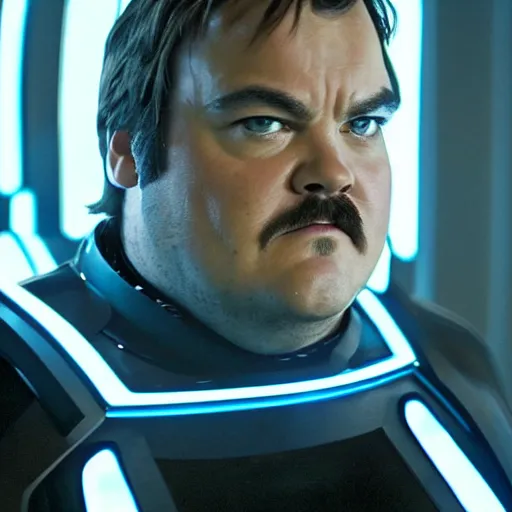 Prompt: portrait, jack black in the movie tron legacy ( 2 0 1 0 ), cinematic, film still