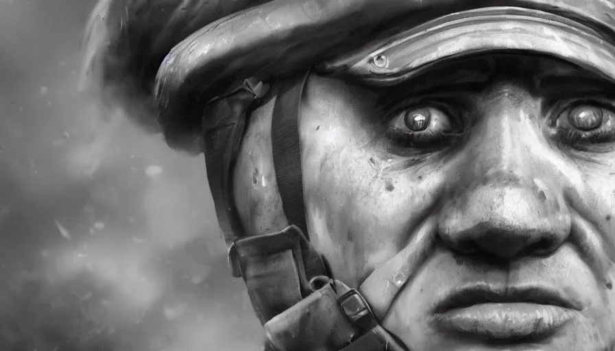 soldier crying black and white