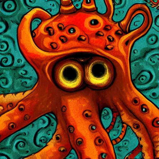 Prompt: fiery whimsical emotional eyes cephalopod, in a photorealistic macro photograph with shallow dof, in the style of a medieval bestiary