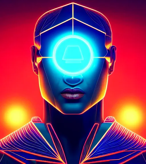 Image similar to symmetry!! egyptian god of technology, solid cube of light, hard edges, product render retro - futuristic poster scifi, lasers and neon circuits, brown skin handsome egyptian god, intricate, elegant, highly detailed, digital painting, artstation, concept art, smooth, sharp focus, illustration, dreamlike, art by artgerm