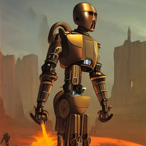 Prompt: enemy assassin robot holding energy weapons, concept art by ralph mcquarrie, 4 k resolution, detailed, high quality, hq artwork, coherent, insane detail, character concept, character full body portrait