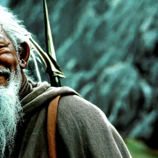 Image similar to still of morgan freeman in lord of the rings as gandalf