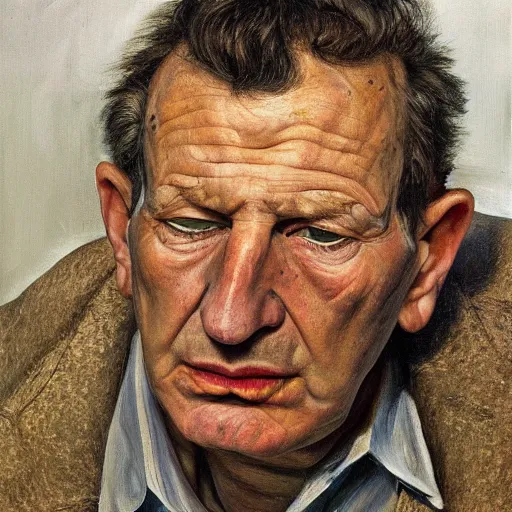 Image similar to high quality high detail painting by lucian freud, hd, portrait of actor