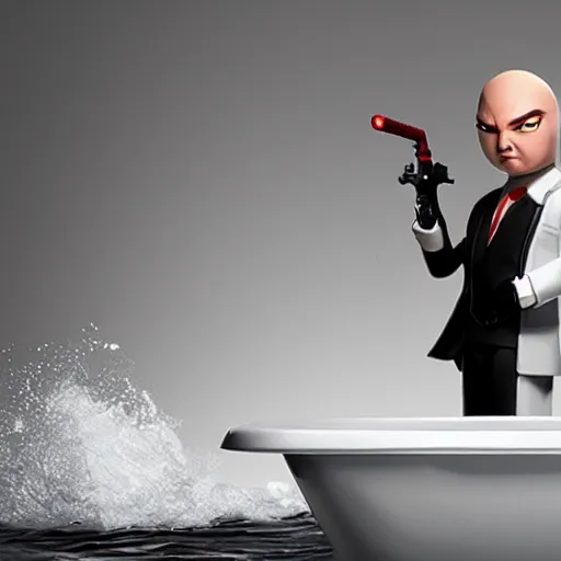 Image similar to Agent 47 taking a bubble bath