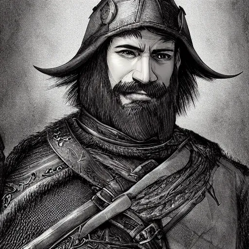 Prompt: 5 0 years old man, stonky : : brown hair, stubble beard : : decorated medieval clothing : : high detail, digital art, rpg, concept art, illustration