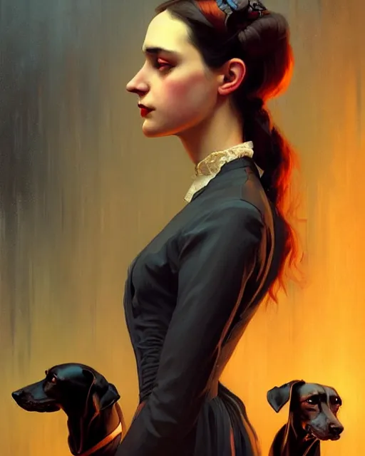 Prompt: stylized portrait by aykutmakut of an artistic pose, composition, young victorian sad fancy lady, surrounded by greyhounds, cinematic moody colors, realistic shaded, fine details, realistic shaded lighting poster by ilya kuvshinov, magali villeneuve, artgerm, jeremy lipkin and michael garmash and rob rey