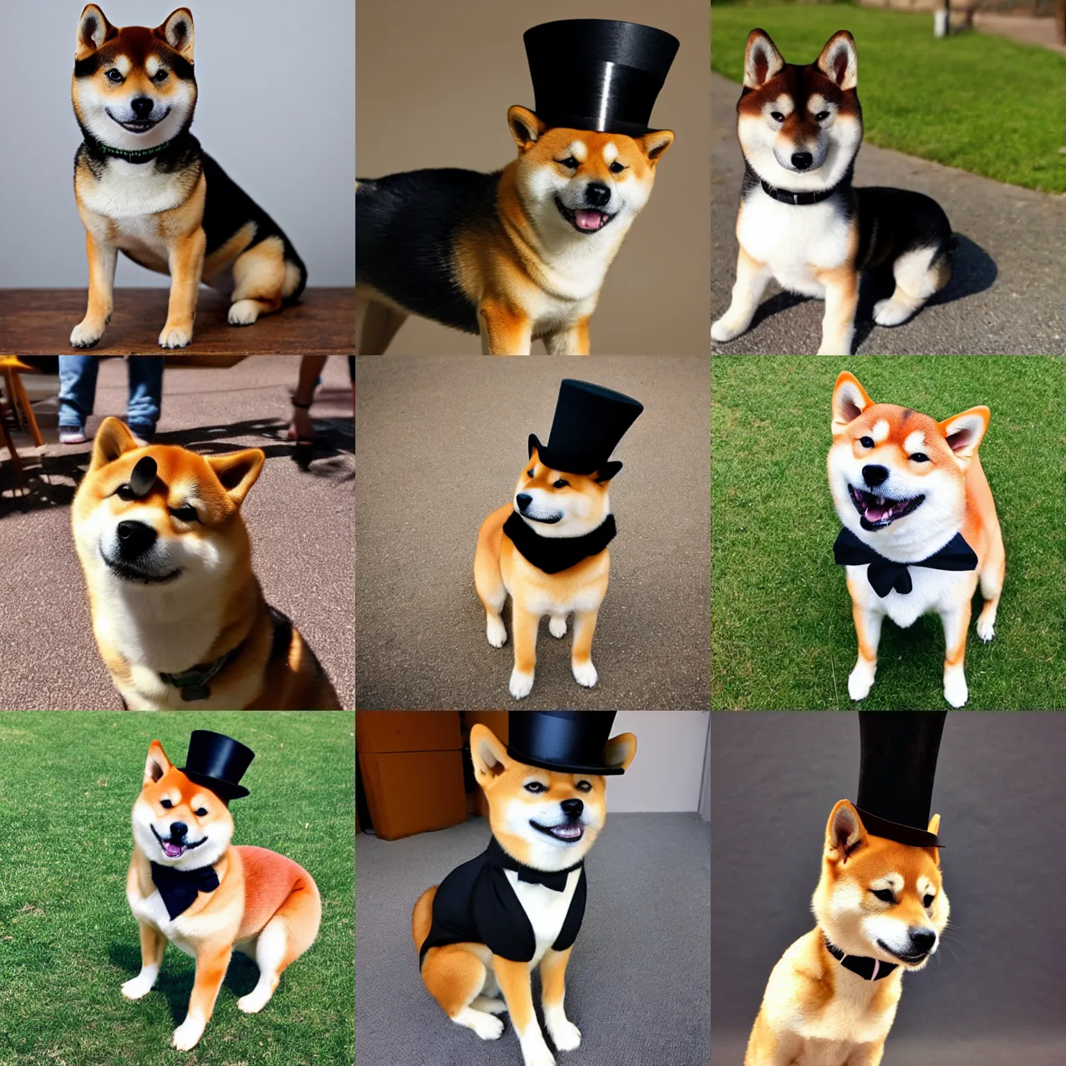 Prompt: photo of a shiba inu wearing a top hat