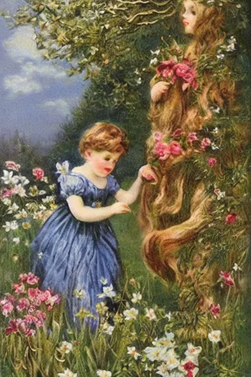 Prompt: beautiful digital oil vintage greeting card style vintage by Arthur Hughes