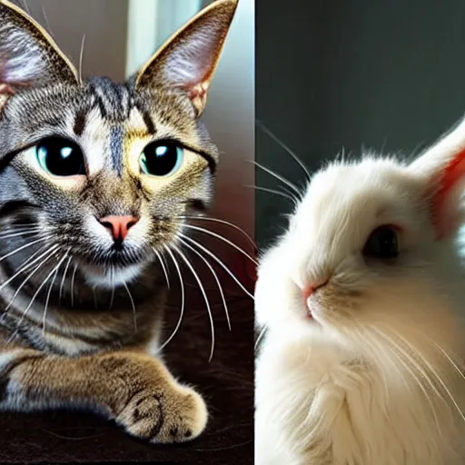 Image similar to photo of a cat and bunny combined, hyper realistic, award winning