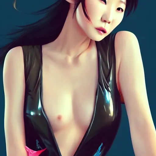 Image similar to a beautiful young korean kpop star constance wu lucy liu alluring instagram model in elaborate latex tank top, by guweiz and wlop and ilya kuvshinov and artgerm and, aesthetic, gorgeous, stunning, alluring, attractive, artstation, deviantart, pinterest, digital art