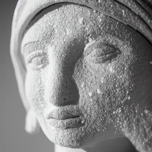 Image similar to salt woman covered in salt shaped like a 30 year old woman in ancient Canaanite clothing, desert drought background. 40mm lens, shallow depth of field, split lighting