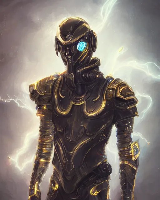 Image similar to portrait of handsome guy in cyber armor, dreamy and ethereal, expressive pose, gold eyes, exciting expression, fantasy, intricate, elegant, many lightning, cold color, highly detailed, digital painting, artstation, concept art, cyberpunk wearing, smooth, sharp focus, led, illustration.