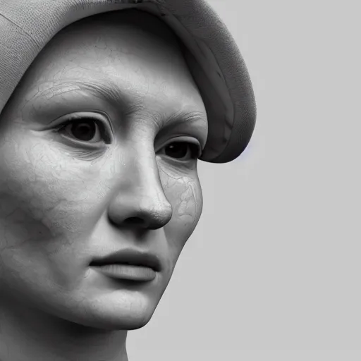 Prompt: a 3 d female figure rendered with photogrammetry techniques, portrait, black and white, 3 d art, elegant, hyperrealistic, 3 d art, rendered in real time