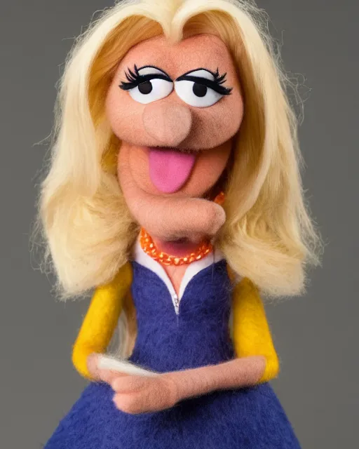 Prompt: angela martin as a muppet. highly detailed felt. hyper real photo. 4 k.