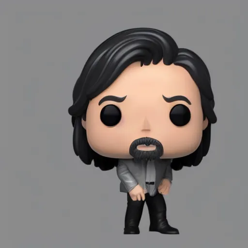 Image similar to a 3d render of keanu reeves as a funko pop, studio lighting, grey background