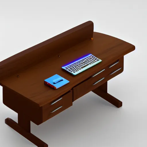 Image similar to a 3 d object of the wooden desk, isometric game, mobile game, centralised, mohamed chahin, blender cycles render, solid colours material, no background and shadows